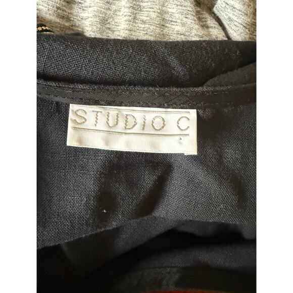 Vintage Studio C Black Sleeveless Top Metallic Embroidered Hem Boho‎ Tank Medium - Picture 4 of 4